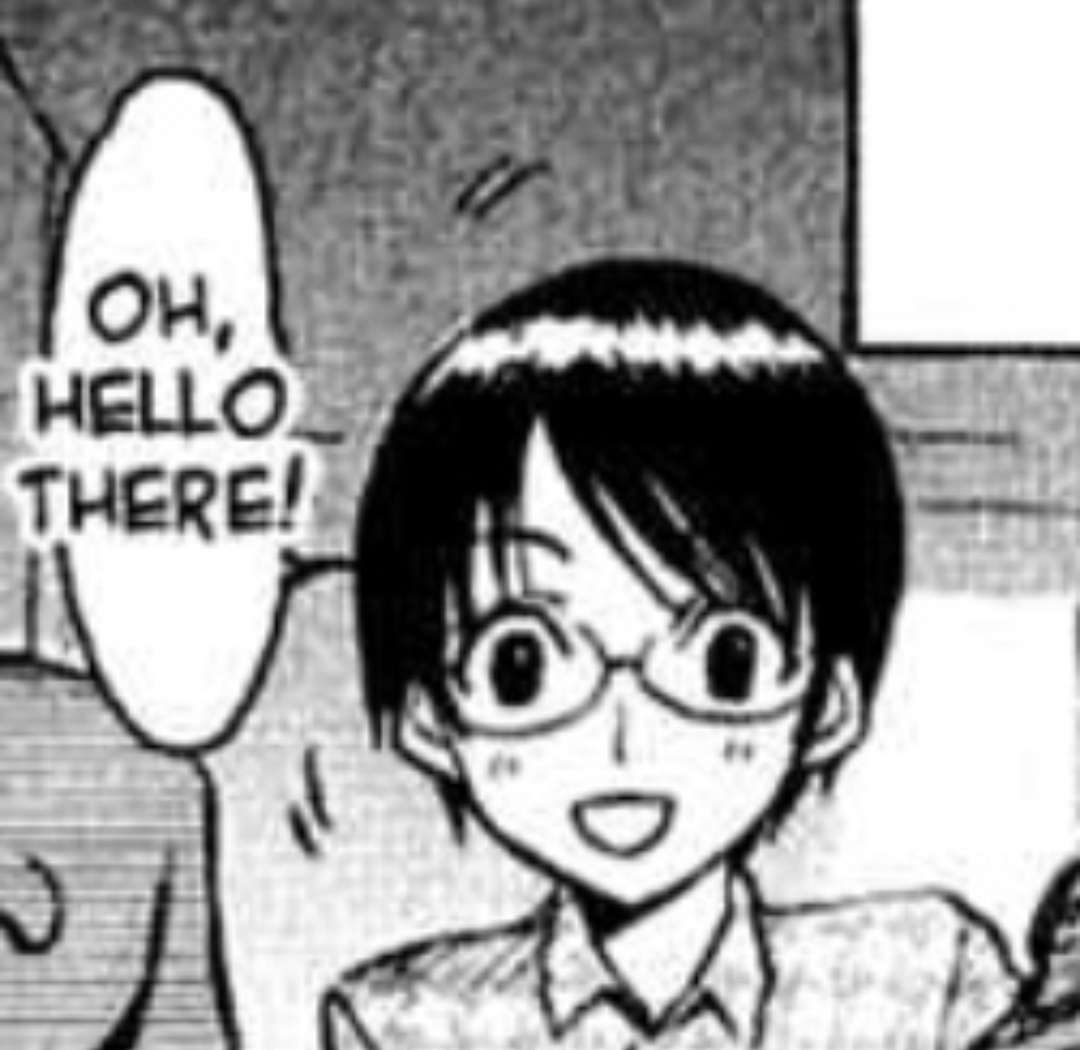 Kaoru Yamazaki from the manga Welcome to the NHK saying oh, hello there